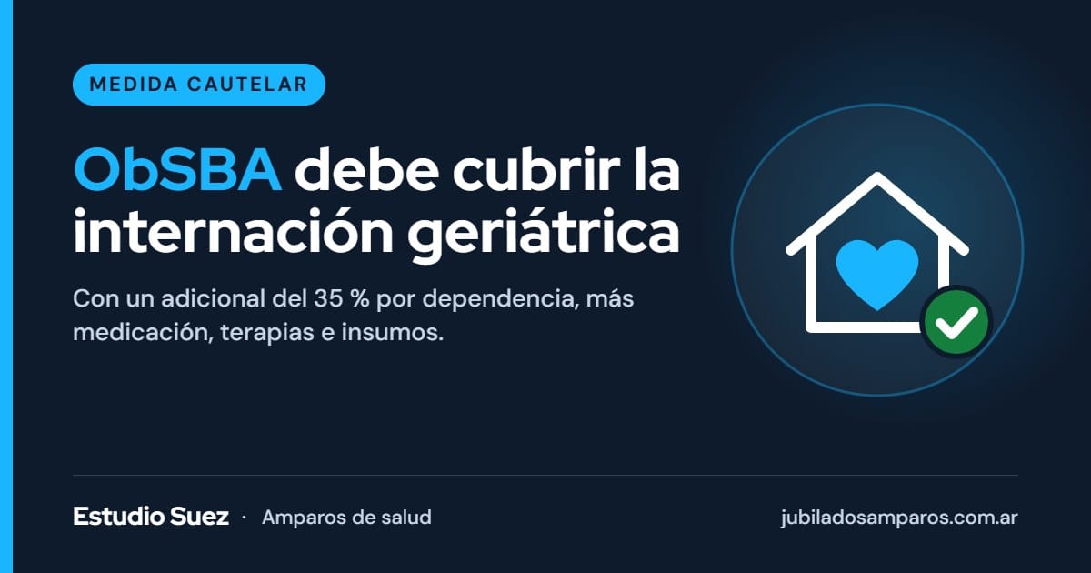 ObSBA debe cubrir la internación geriátrica con adicional por dependencia: medida cautelar