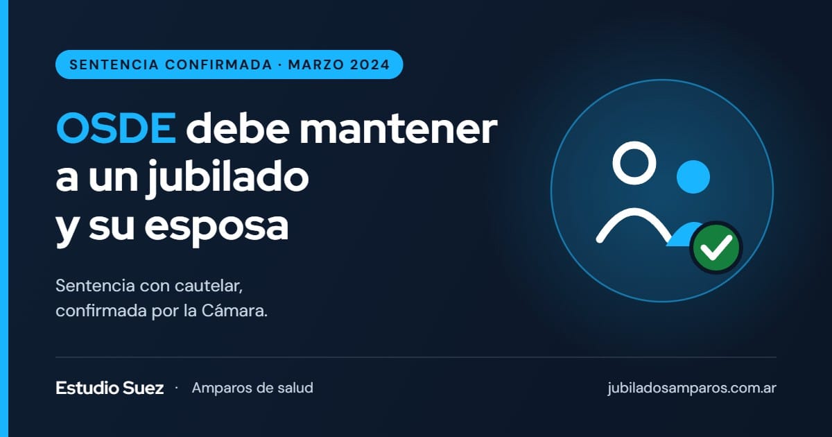 OSDE: sentencia para un jubilado y su esposa, confirmada por la Cámara