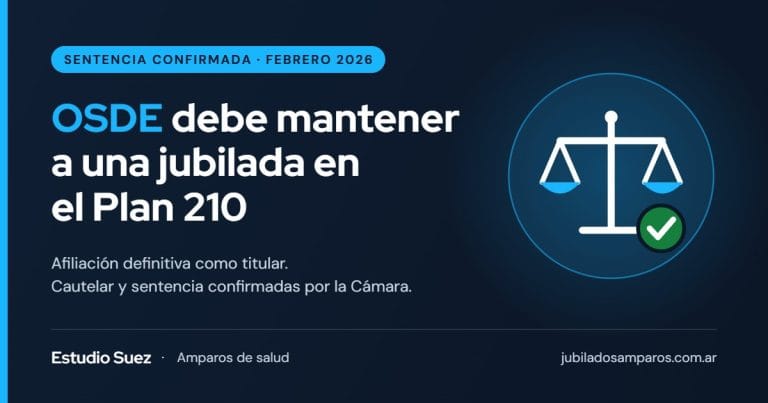 OSDE debe mantener en forma definitiva a una jubilada en el Plan 210: la Cámara confirmó la sentencia