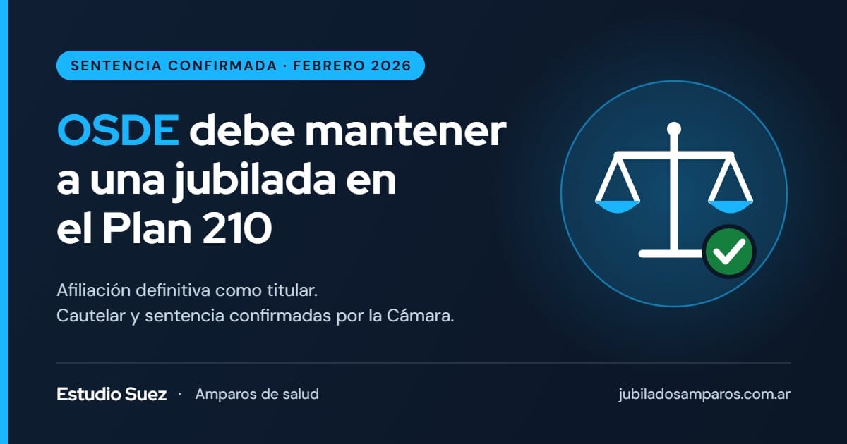 OSDE debe mantener en forma definitiva a una jubilada en el Plan 210: la Cámara confirmó la sentencia