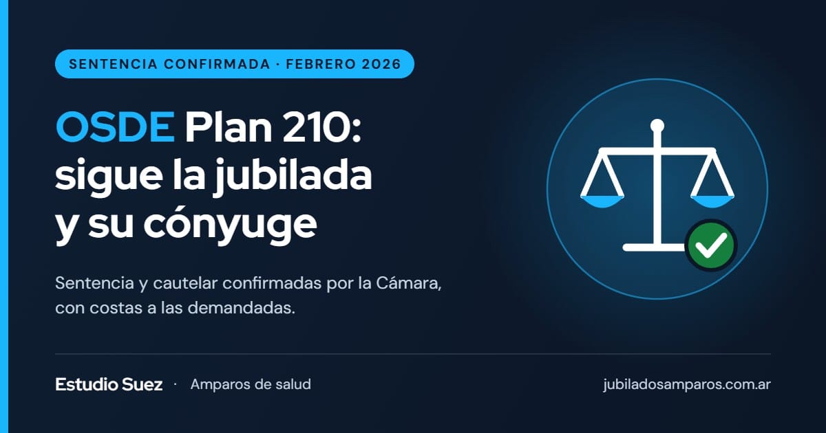 OSDE Plan 210: sentencia para una jubilada y su cónyuge, confirmada por la Cámara