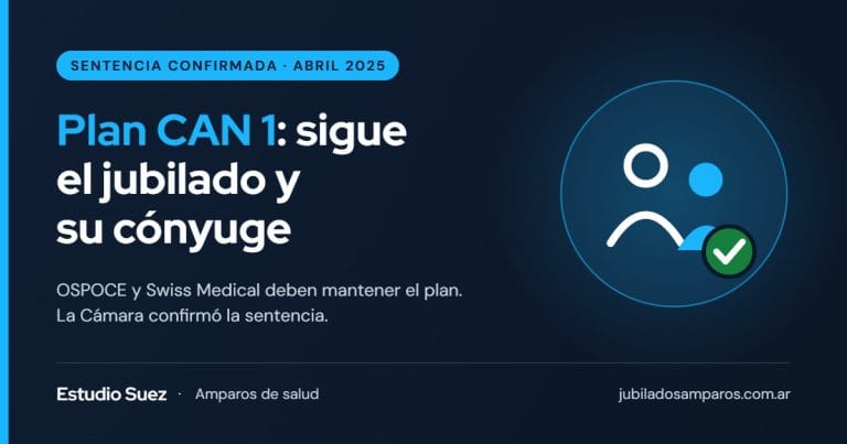 Plan CAN 1 de OSPOCE con Swiss Medical: la Cámara confirmó la continuidad del jubilado y su cónyuge